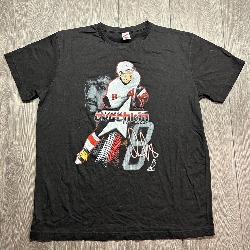 NHLPA Alexander Ovechkin The Great Graphic T-Shirt Mens XL Black Hockey Tee
